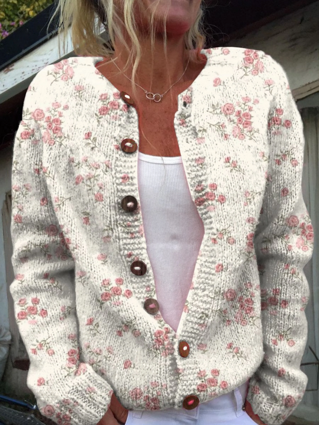 Rosebud™ - Button-Up Pink Florets Cardigan Sweater