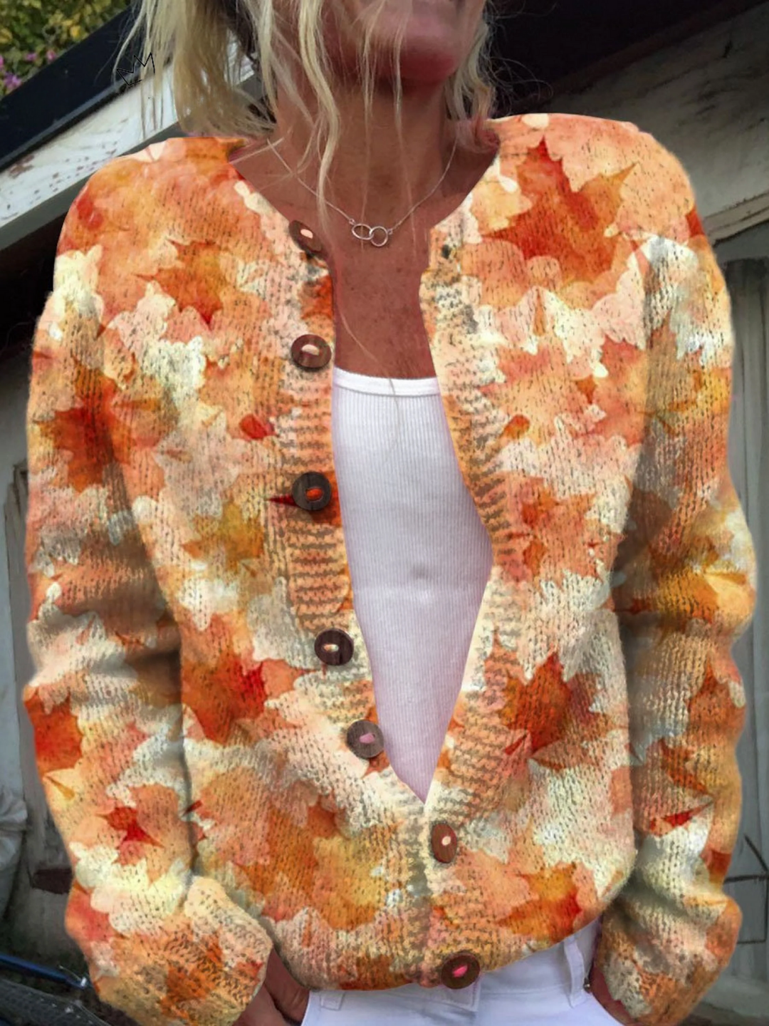 Autumn Maple Leaf Art Print Button-Up Cardigan Sweater