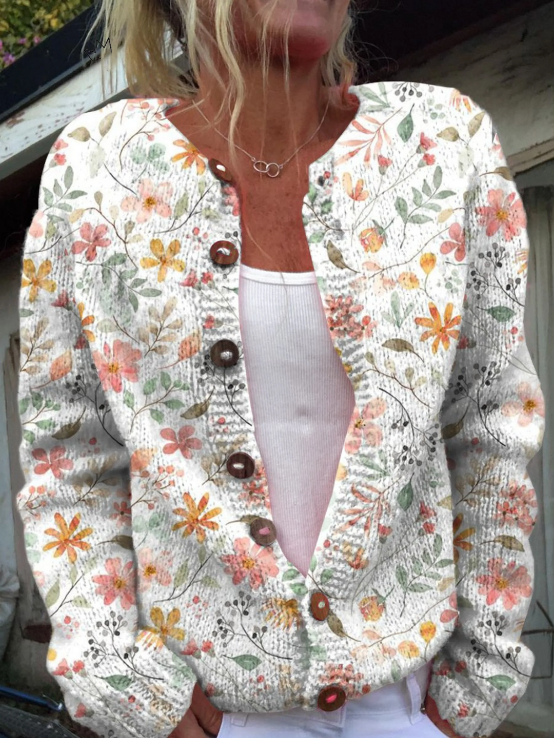 Flora™ - Charming Floral Print Button-Up Cardigan Sweater