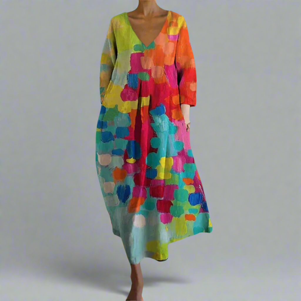 Linda™ - Vibrant V-Neck Dress Crafted from Premium Fabric