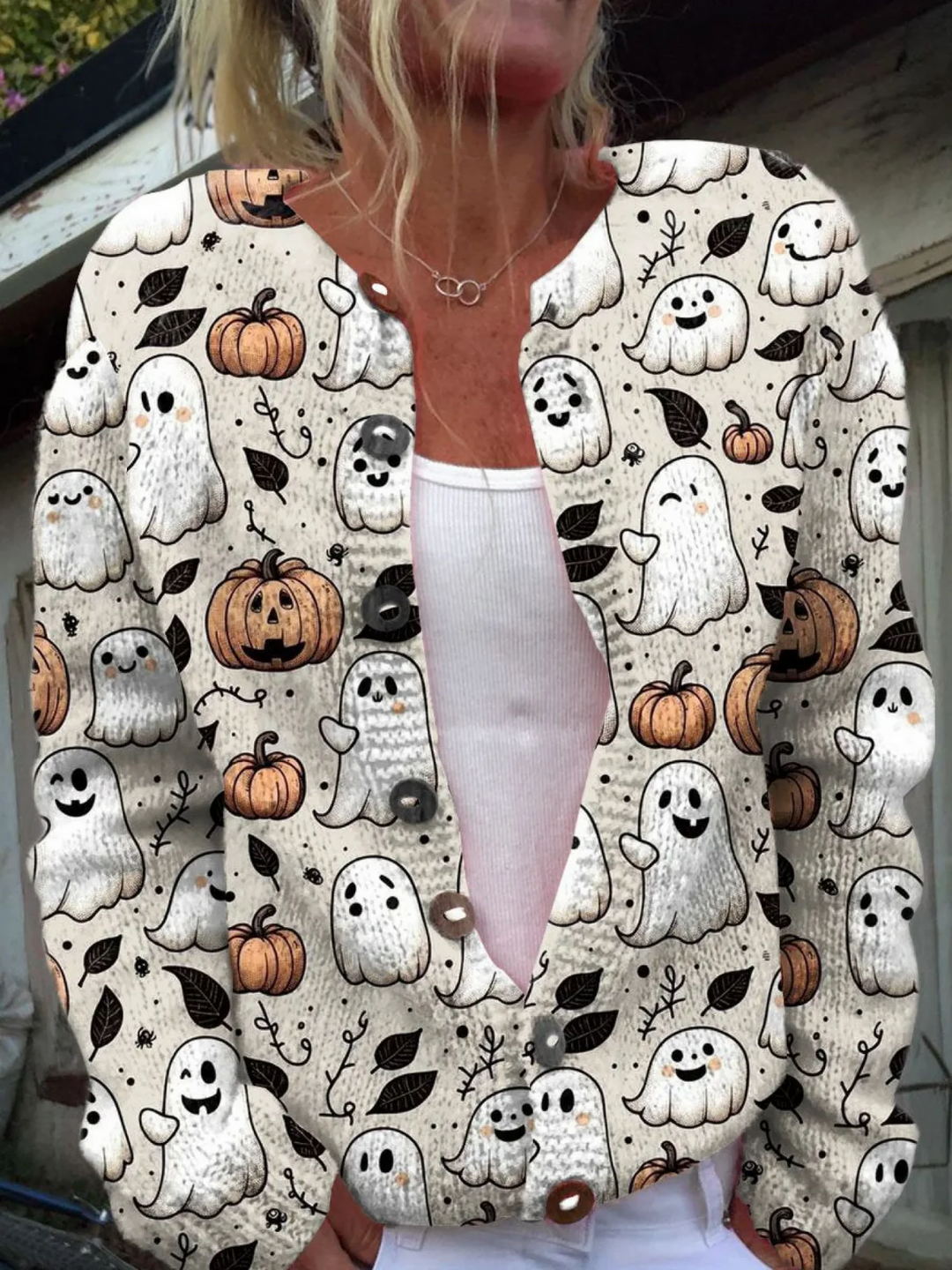 Spooky Spirit™ - Whimsical Halloween Art Cardigan Sweater