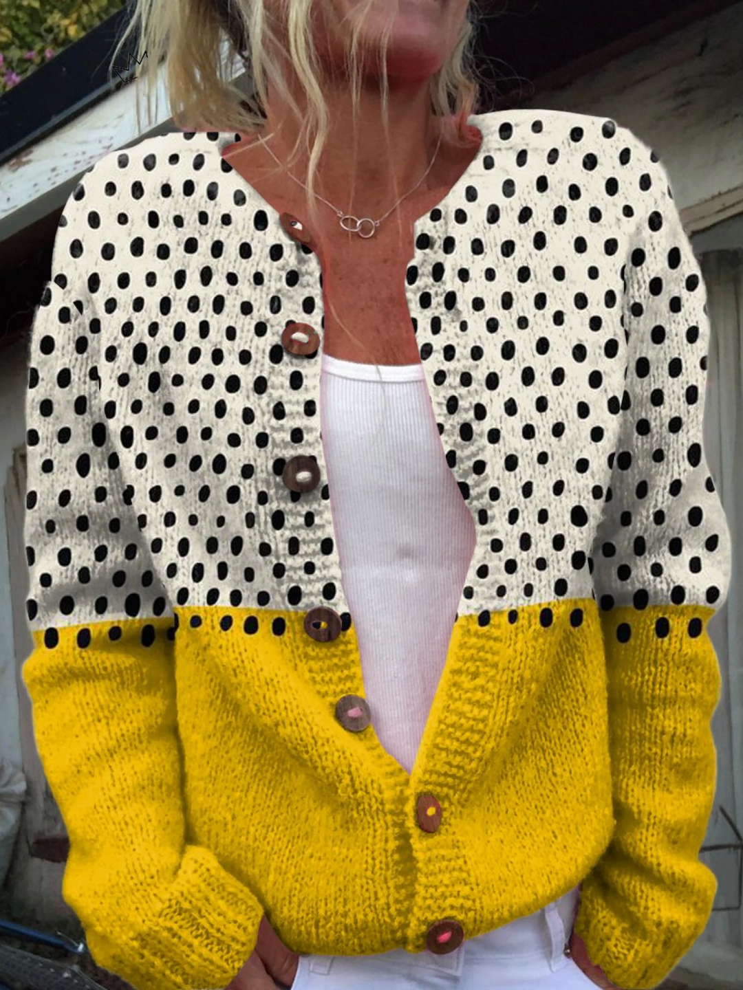 Sunny Dotty™ - Button-Up Geometric Cardigan Sweater