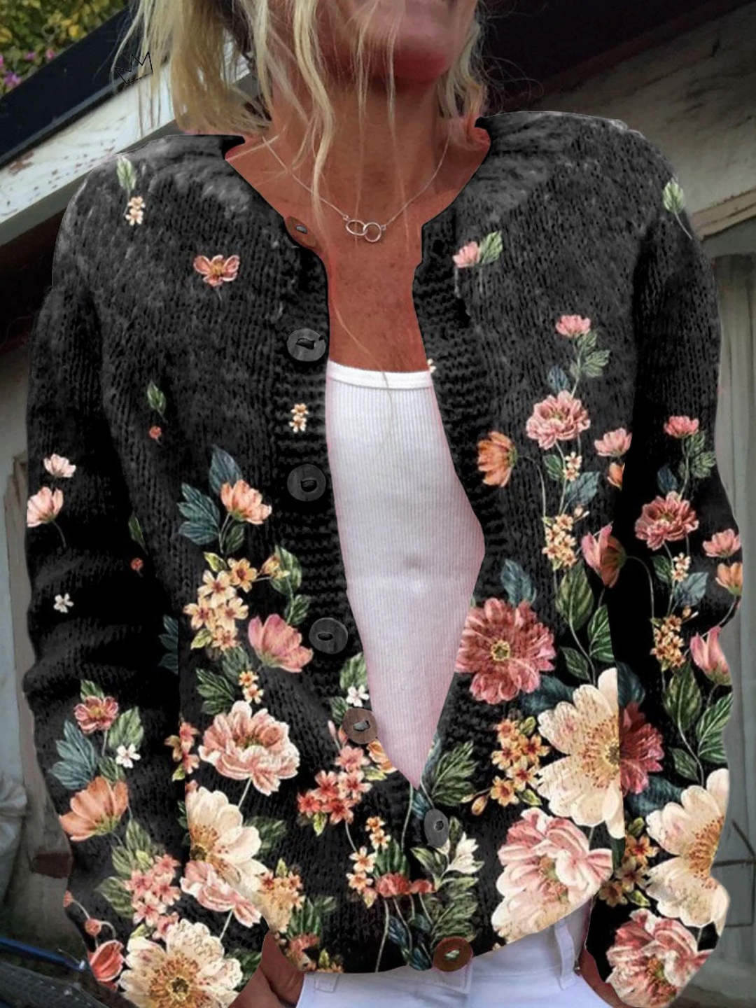 Floral Print Button-Up Casual Cardigan