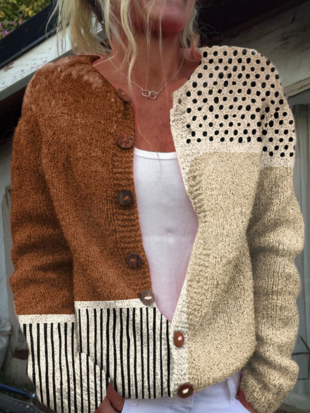 Polka Dot Minimalist Abstract Button-Up Cardigan Sweater