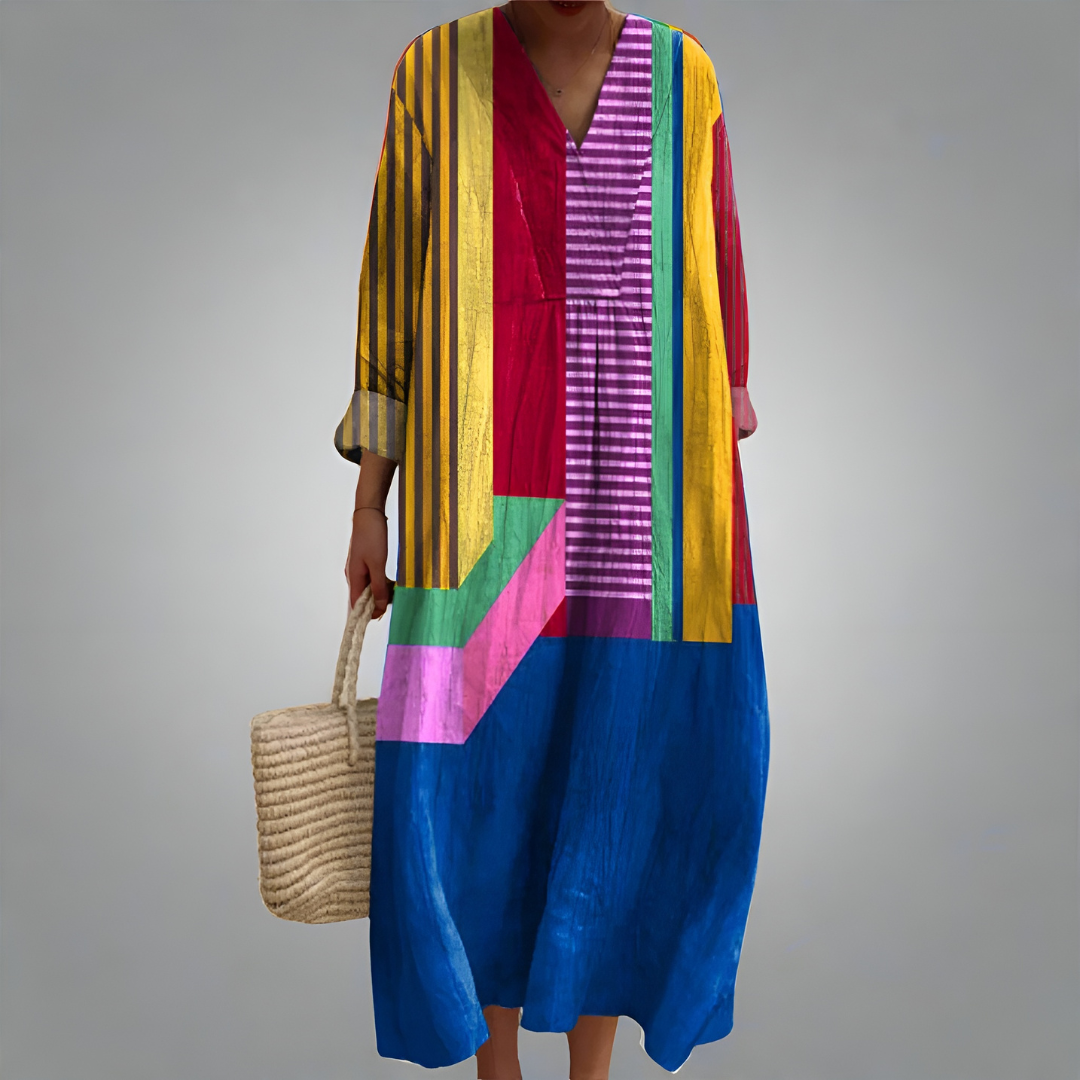 Nellie™ - Colorblock Midi Dress with Relaxed Fit