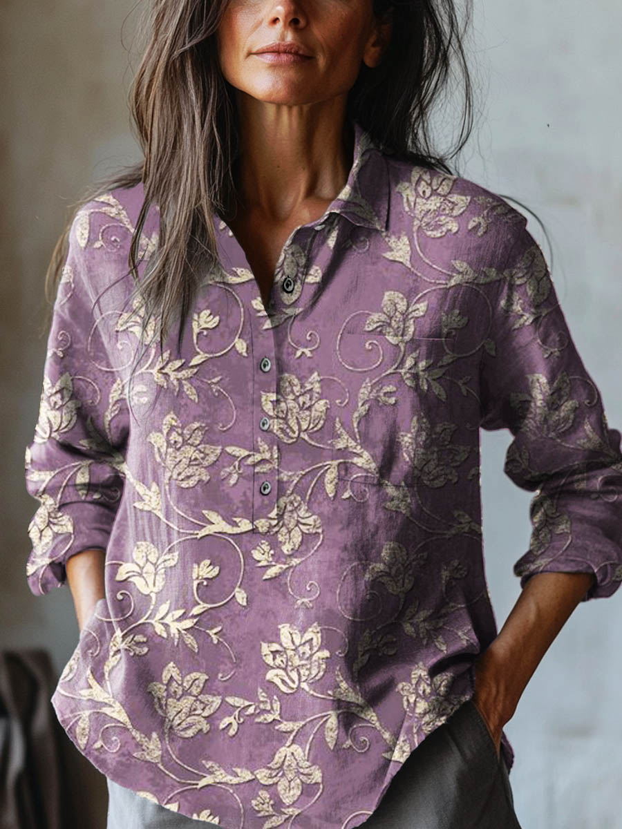 Irise™ - Floral Embroidery Linen Shirt
