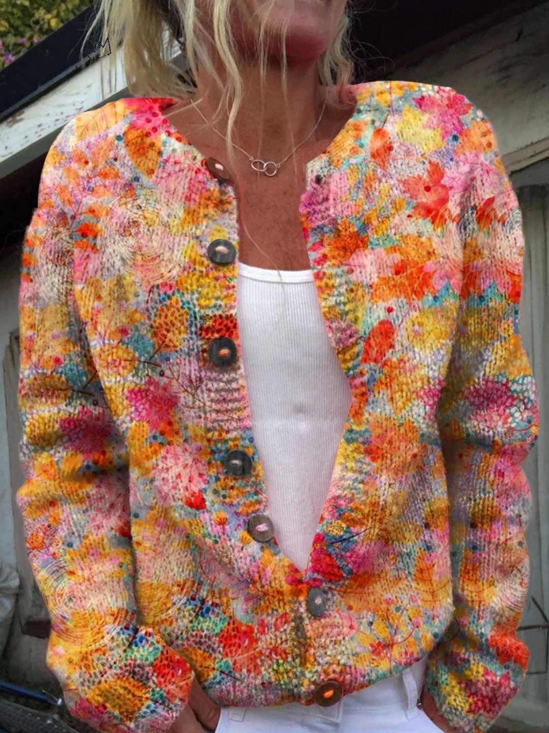 Floral Blossom Button-Up Casual Cardigan Sweater