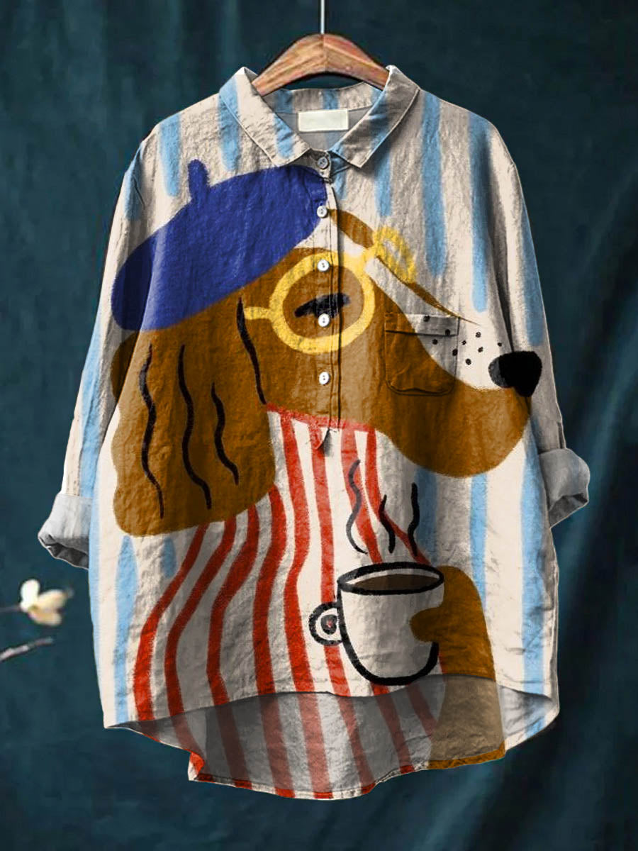 Charlie™ - Artistic Dog & Coffee Print Tee