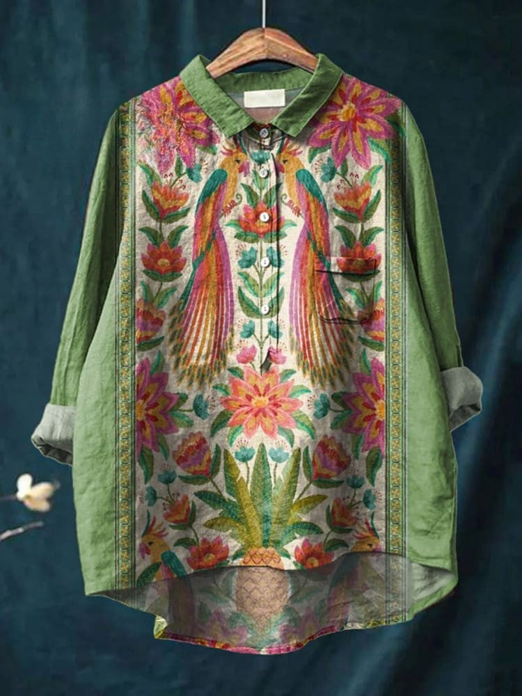 Nina™ - Tropical Peacock Print Shirt