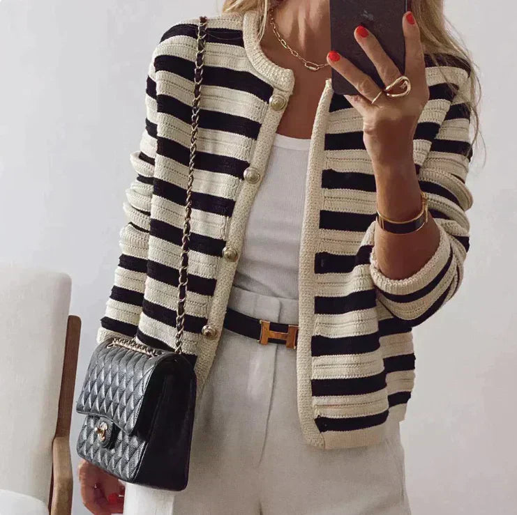 Eileen™ - Contemporary Striped Cardigan with Stylish Button