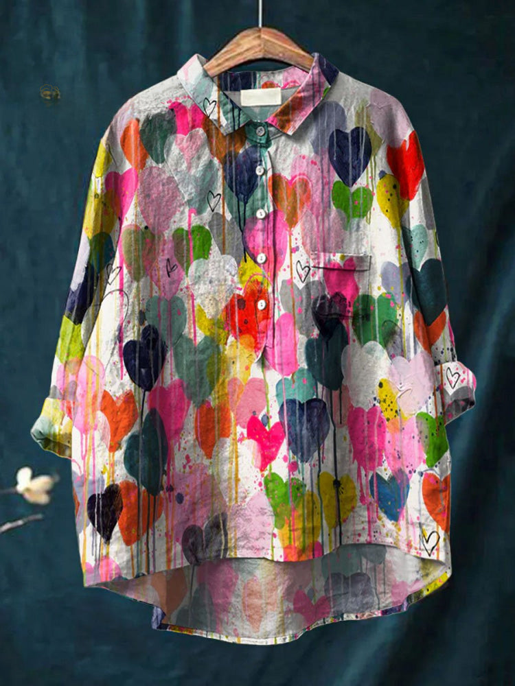 Valentina™ - Vibrant Heart Print Shirt