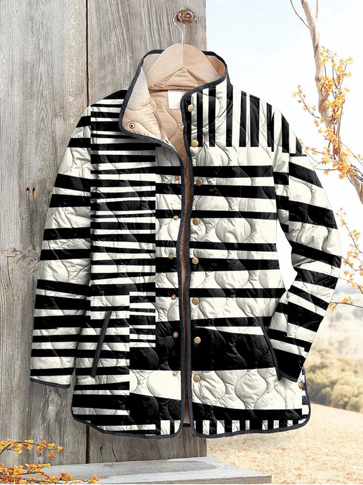 Olivia™ - Women's Black and White Abstract Quilted Jacket