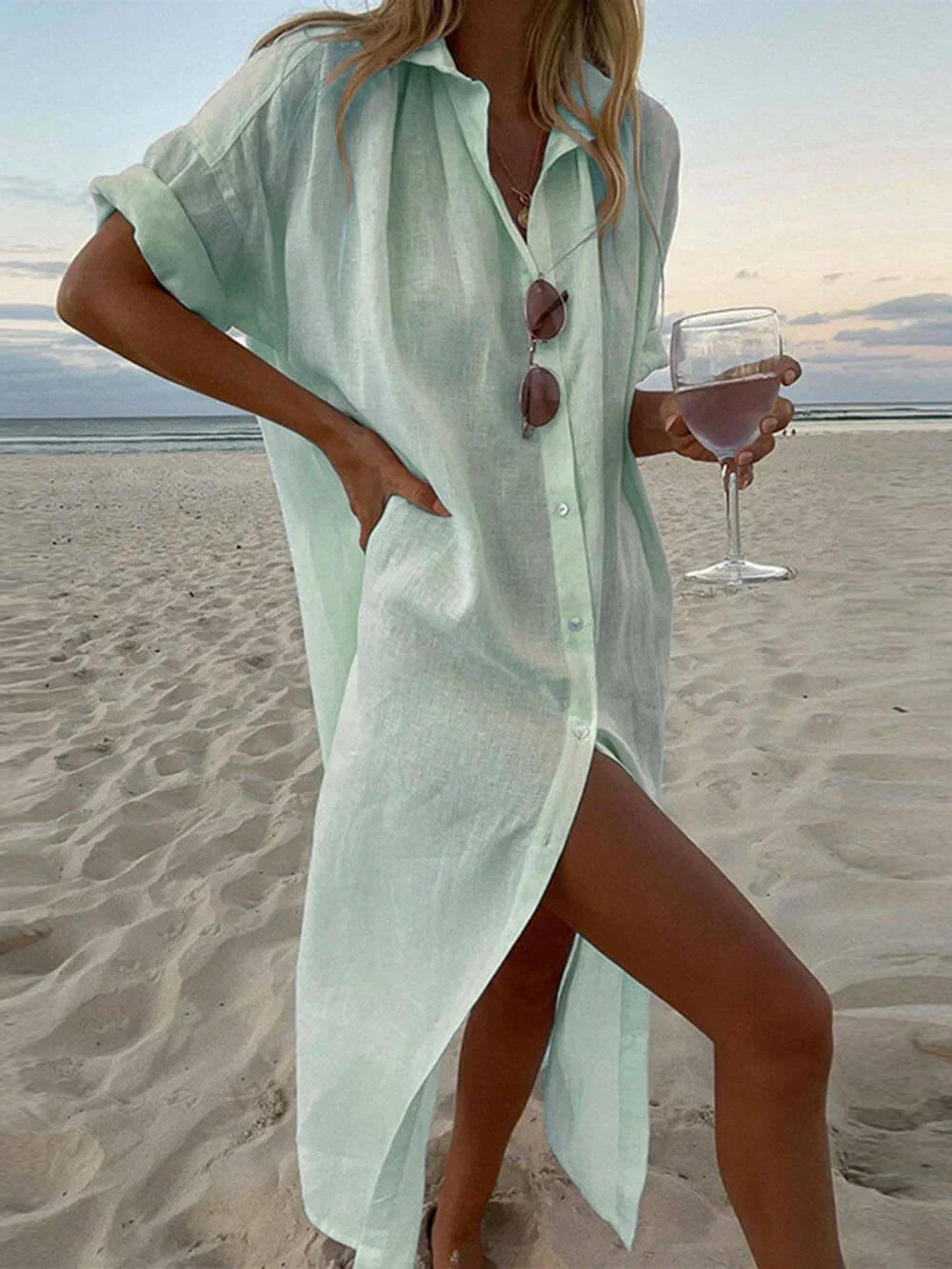 Patricia™ - Coastal Breeze Button-Up Dress