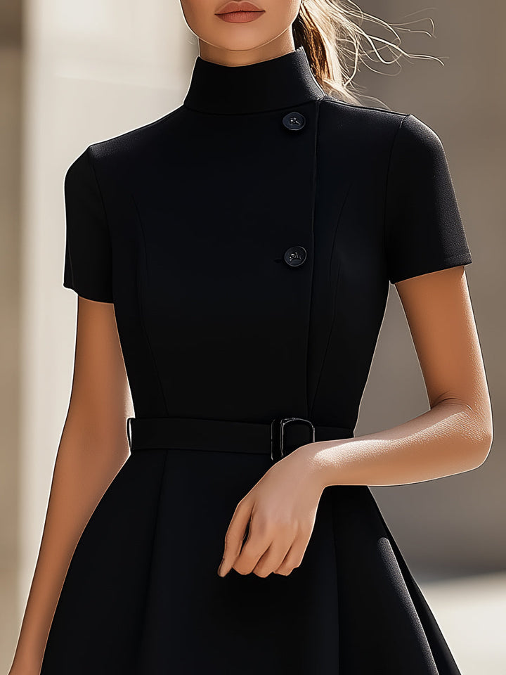 Emilia™ - Chic High-Neck Dress with Cinched Waist