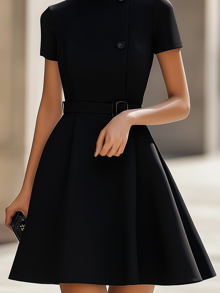 Emilia™ - Chic High-Neck Dress with Cinched Waist