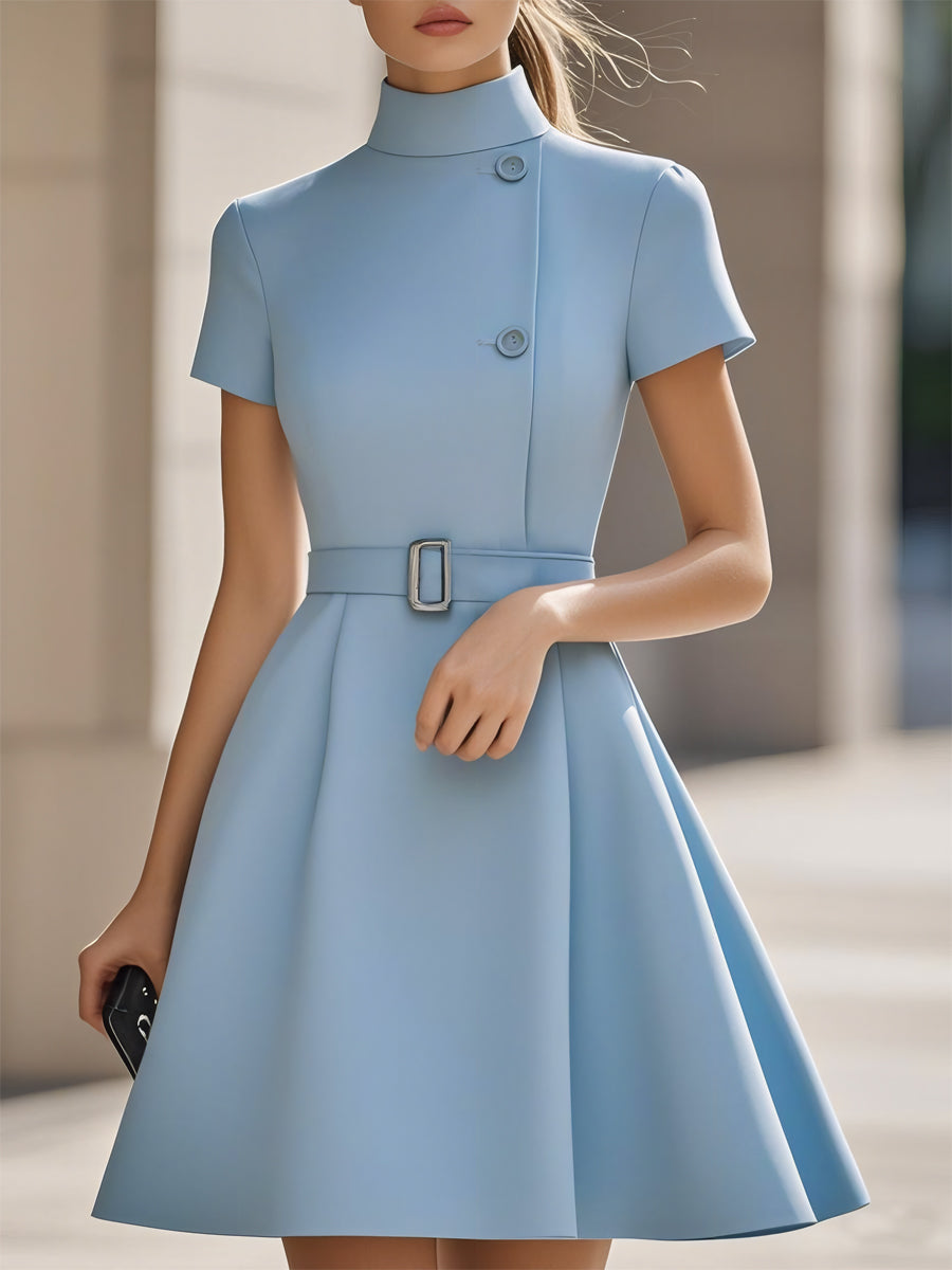 Emilia™ - Chic High-Neck Dress with Cinched Waist