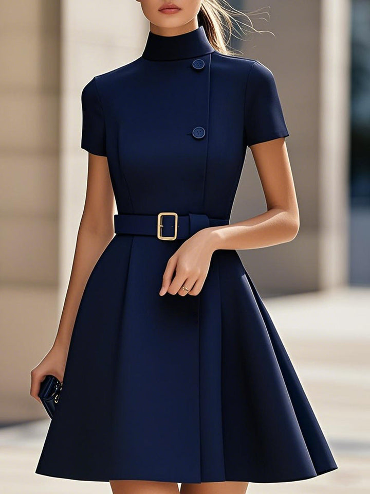 Emilia™ - Chic High-Neck Dress with Cinched Waist