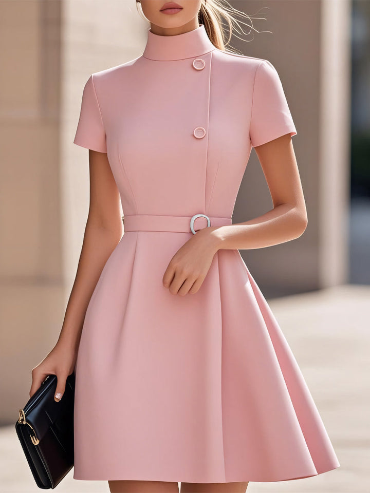 Emilia™ - Chic High-Neck Dress with Cinched Waist