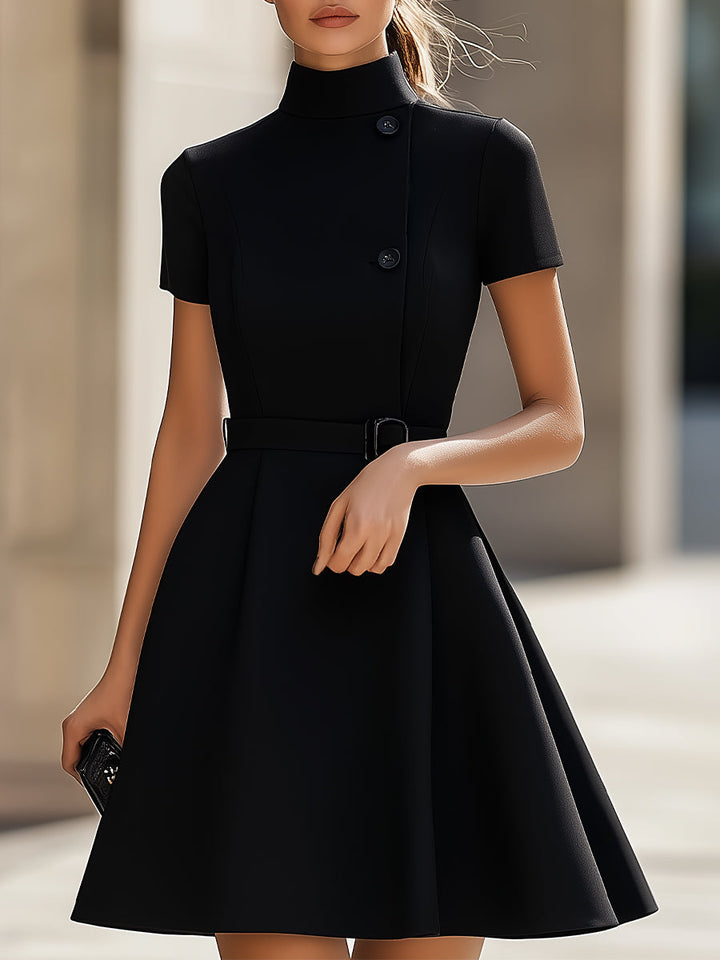 Emilia™ - Chic High-Neck Dress with Cinched Waist