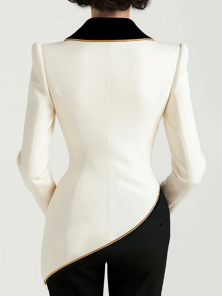 Ivy™ - Chic Asymmetrical Blazer with Contrasting Lapels