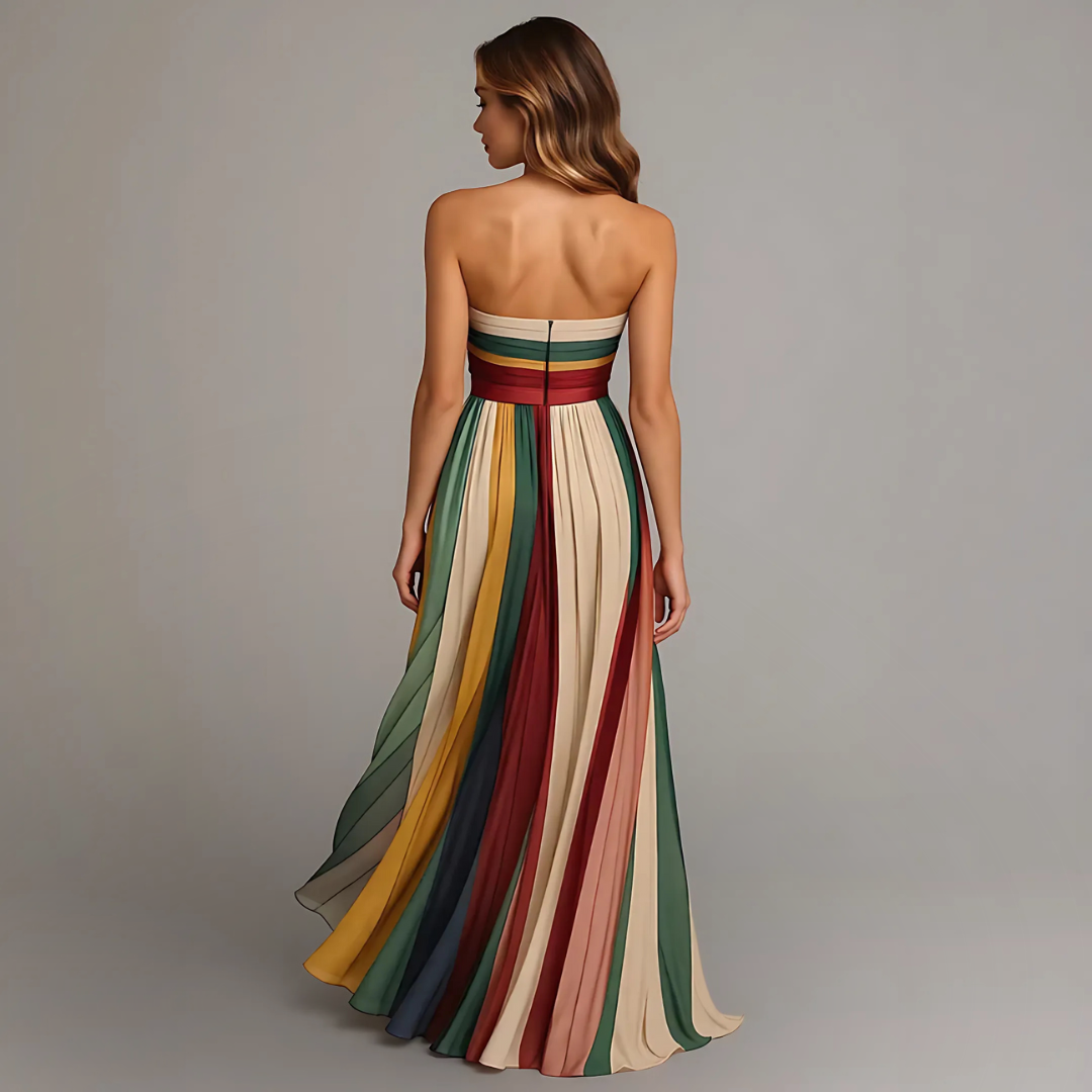 Deborah™ - Vibrant Strapless Pleated Maxi Dress