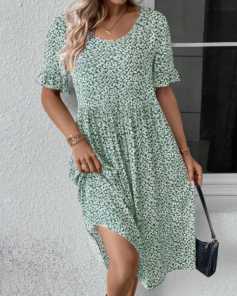 Lily™ - Midi Dress Featuring Elegant Floral Design