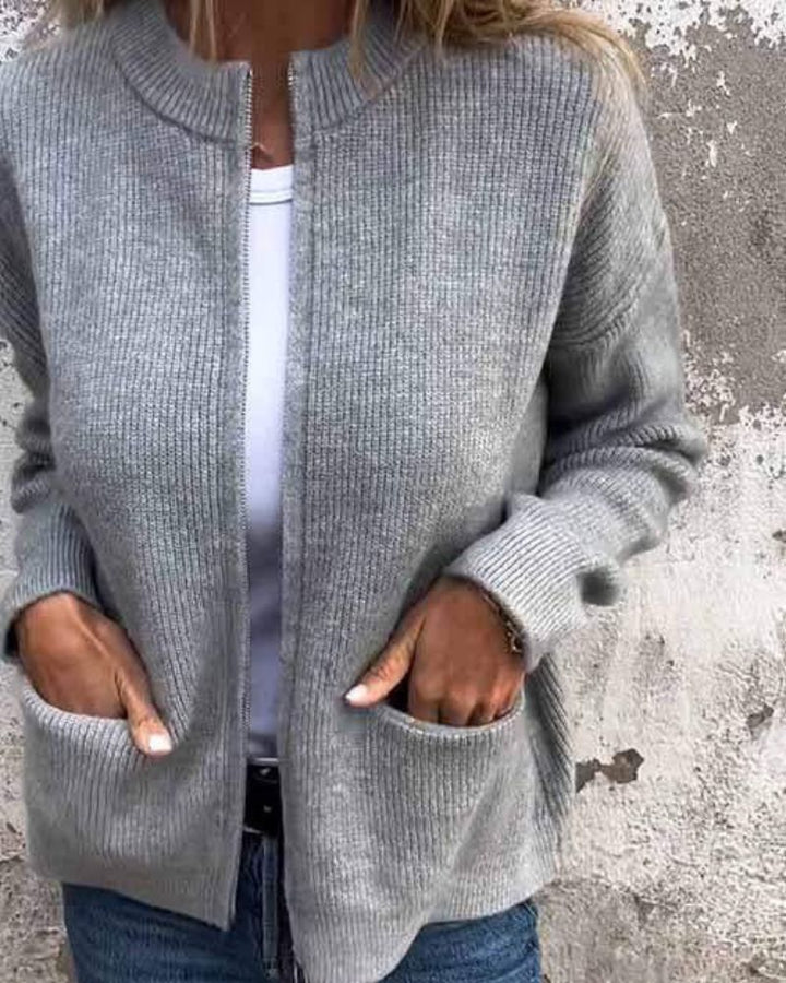 Noémie™ - Chic Cardigan with Zipper Accents