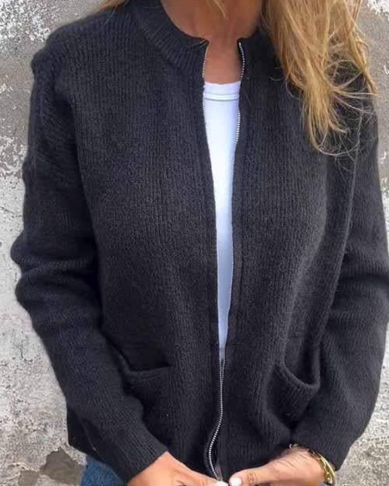 Noémie™ - Chic Cardigan with Zipper Accents