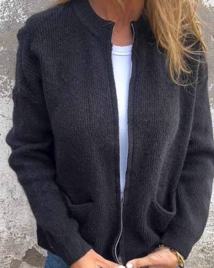 Noémie™ - Chic Cardigan with Zipper Accents
