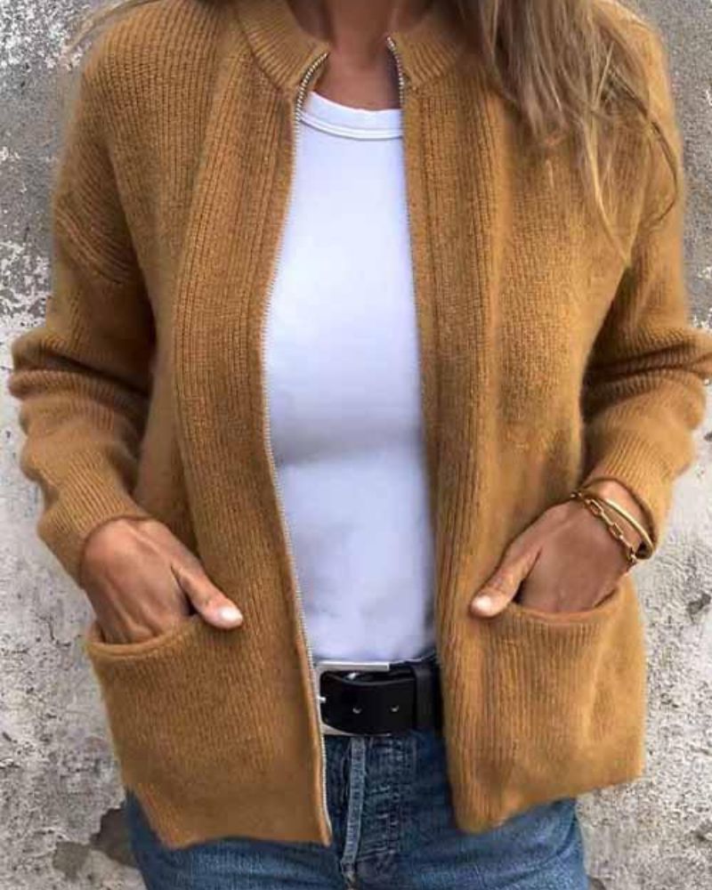 Noémie™ - Chic Cardigan with Zipper Accents