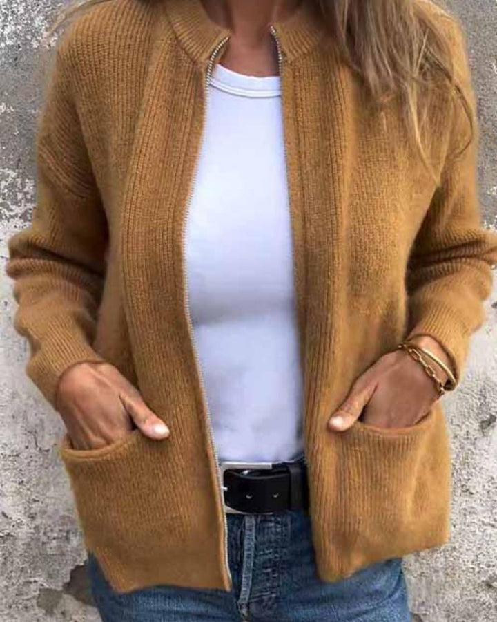 Noémie™ - Chic Cardigan with Zipper Accents