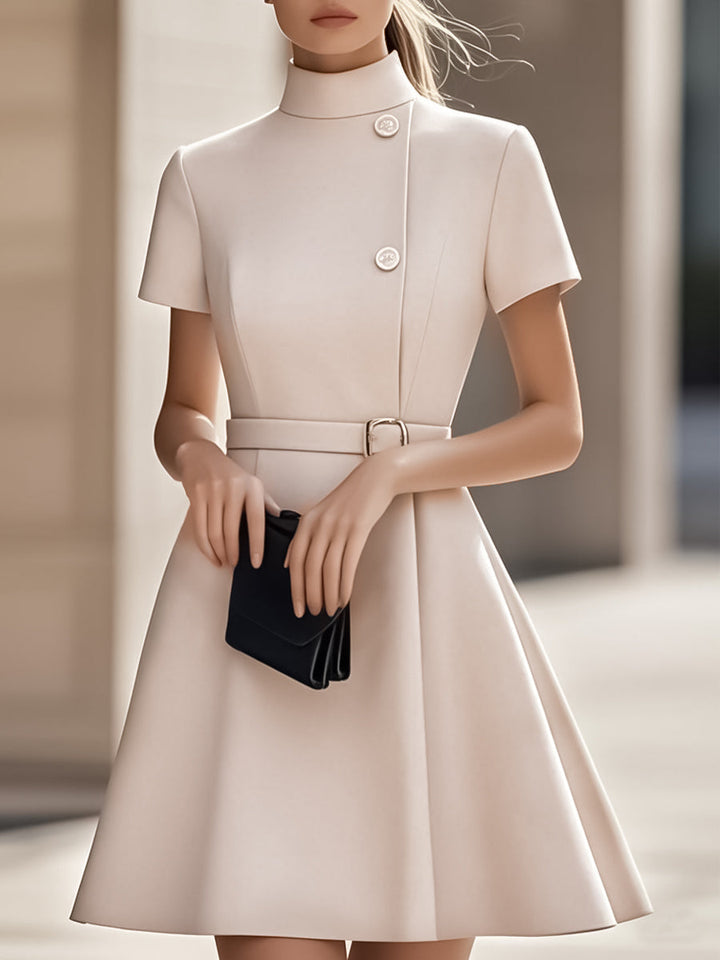 Emilia™ - Chic High-Neck Dress with Cinched Waist