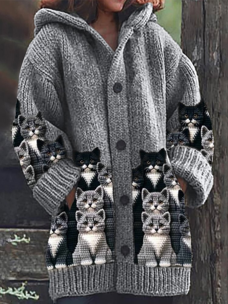 Jasmin™ - Soft Knit Cardigan with Cat Print