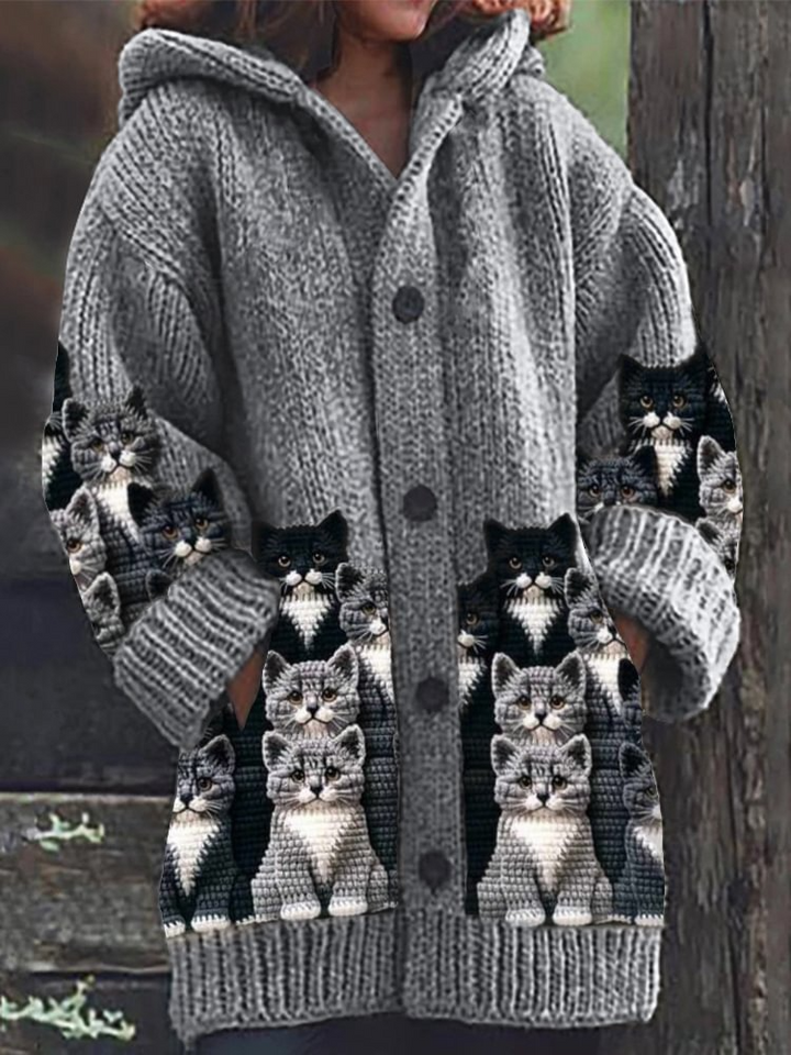 Jasmin™ - Soft Knit Cardigan with Cat Print