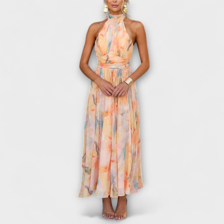 Arianna™ - Watercolor Elegance Halter Maxi Dress