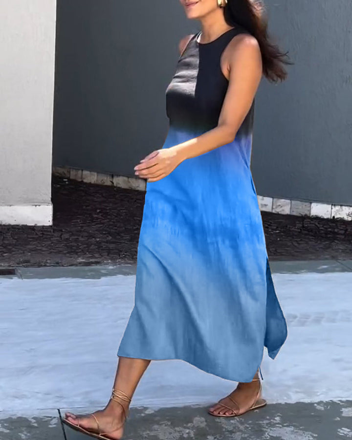 Gladys™ - Sleeveless Midi Dress with Gradient Design