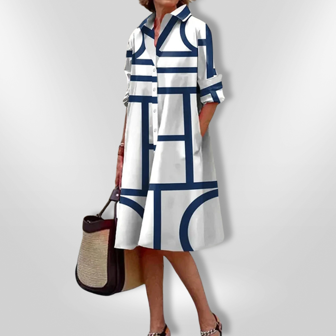 Hailey™ - Modern Art Geometric Button-Up Shirt Dress