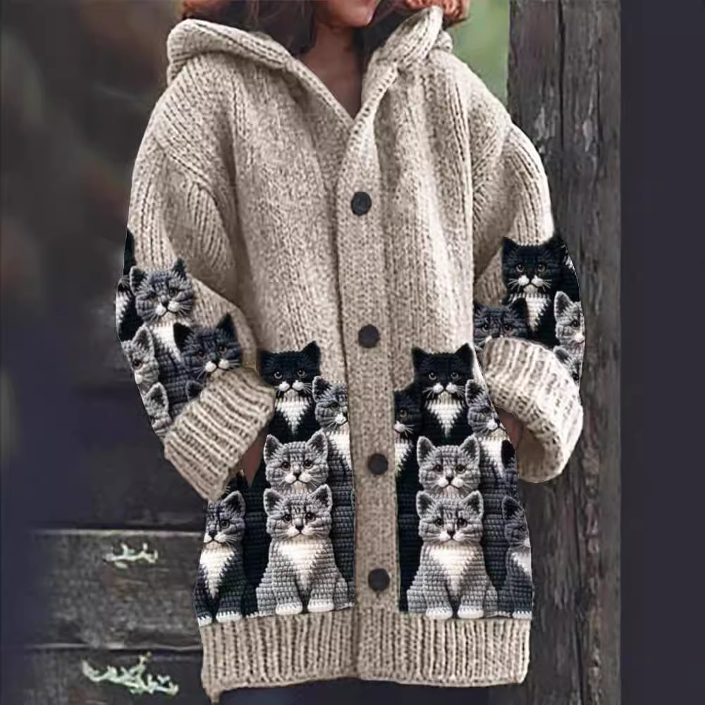 Jasmin™ - Soft Knit Cardigan with Cat Print
