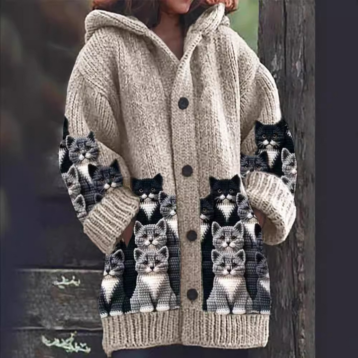 Jasmin™ - Soft Knit Cardigan with Cat Print
