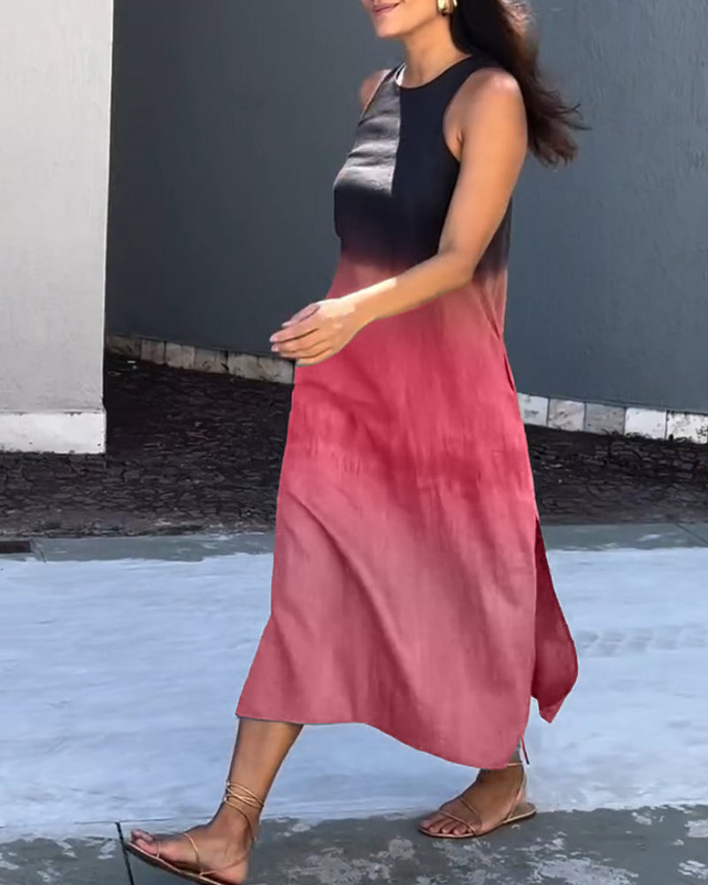 Gladys™ - Sleeveless Midi Dress with Gradient Design