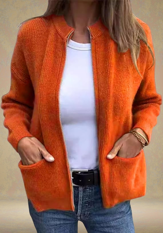 Noémie™ - Chic Cardigan with Zipper Accents