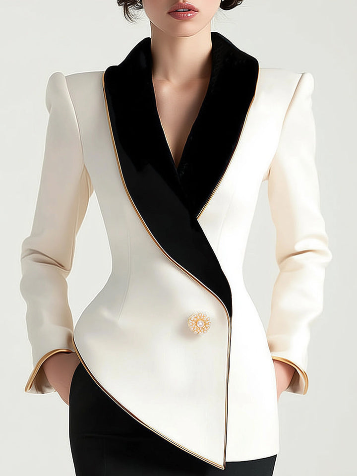 Ivy™ - Chic Asymmetrical Blazer with Contrasting Lapels