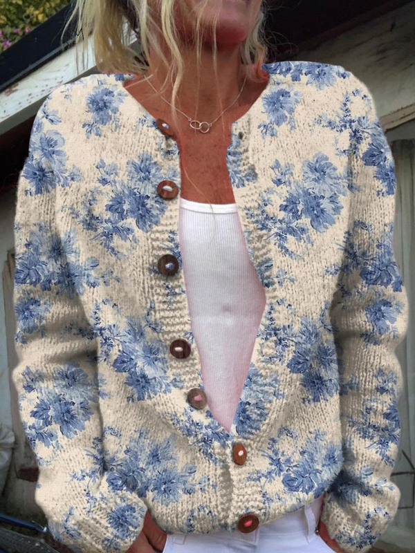 Flora™ - Charming Floral Print Button-Up Cardigan Sweater for Women