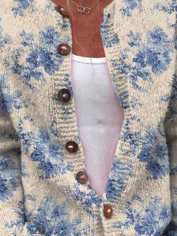 Flora™ - Charming Floral Print Button-Up Cardigan Sweater for Women