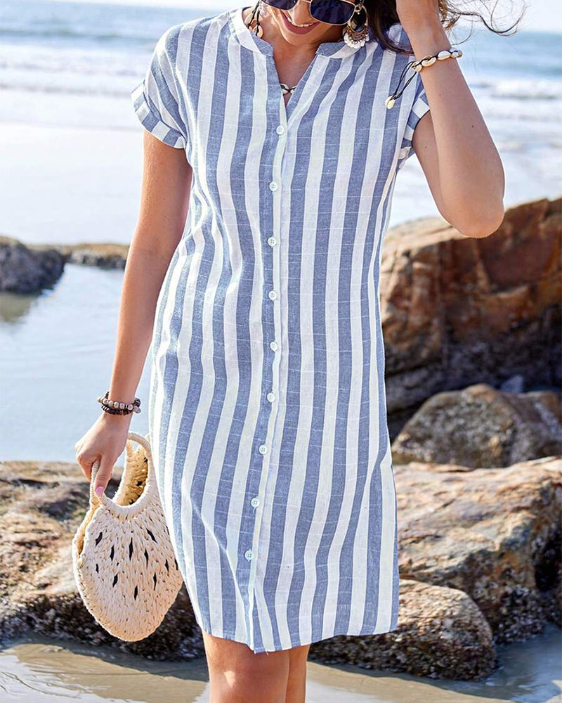 Hailey™ - Striped Button-Up Shirt Dress