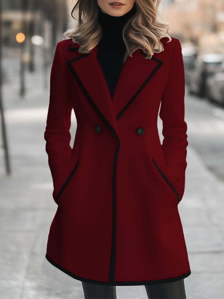 Jasmine™ - Chic Double-Breasted Coat with Contrast Detailing