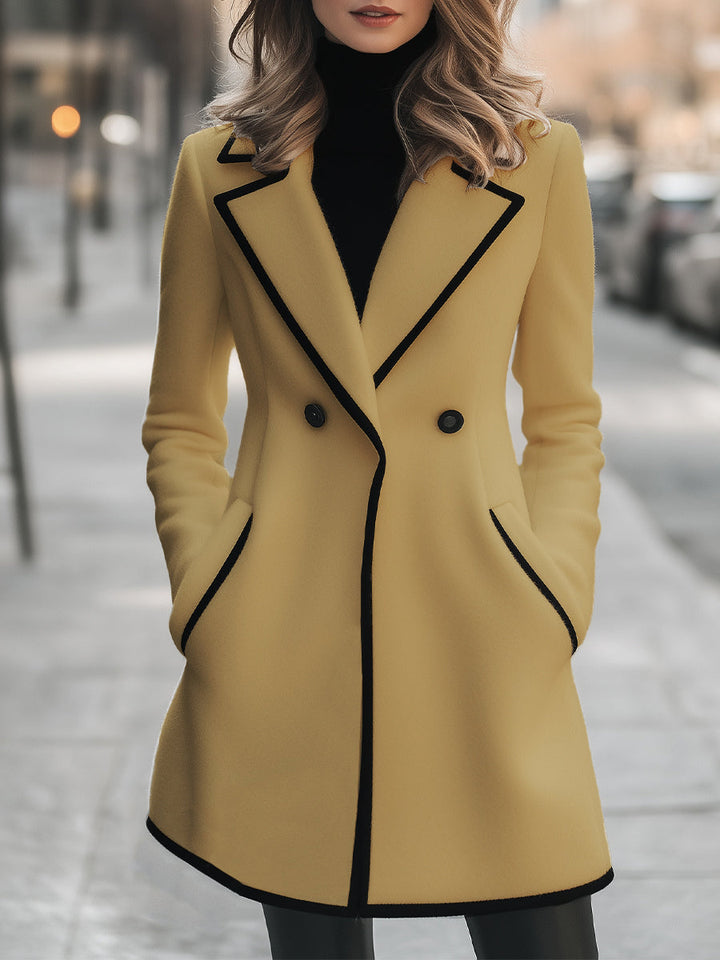 Jasmine™ - Chic Double-Breasted Coat with Contrast Detailing