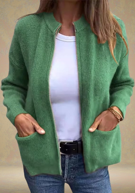 Noémie™ - Chic Cardigan with Zipper Accents