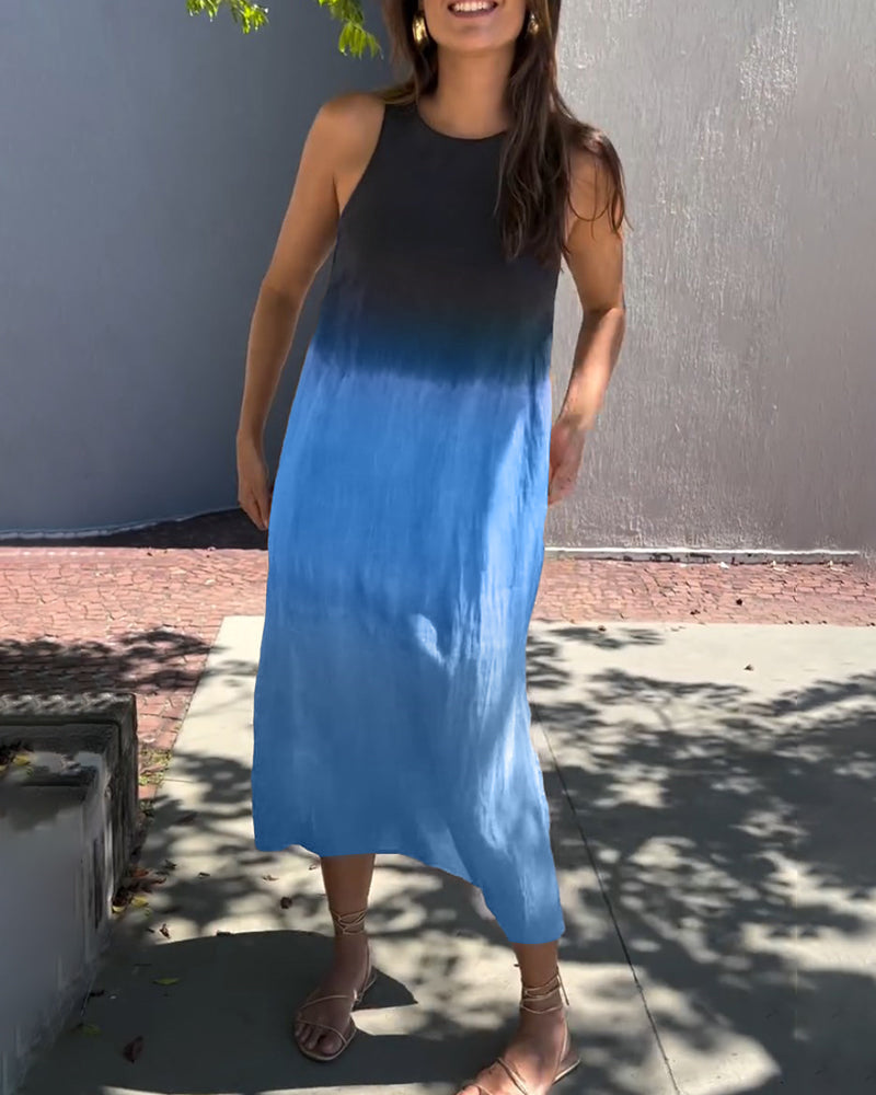 Gladys™ - Sleeveless Midi Dress with Gradient Design