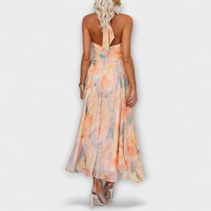 Arianna™ - Watercolor Elegance Halter Maxi Dress